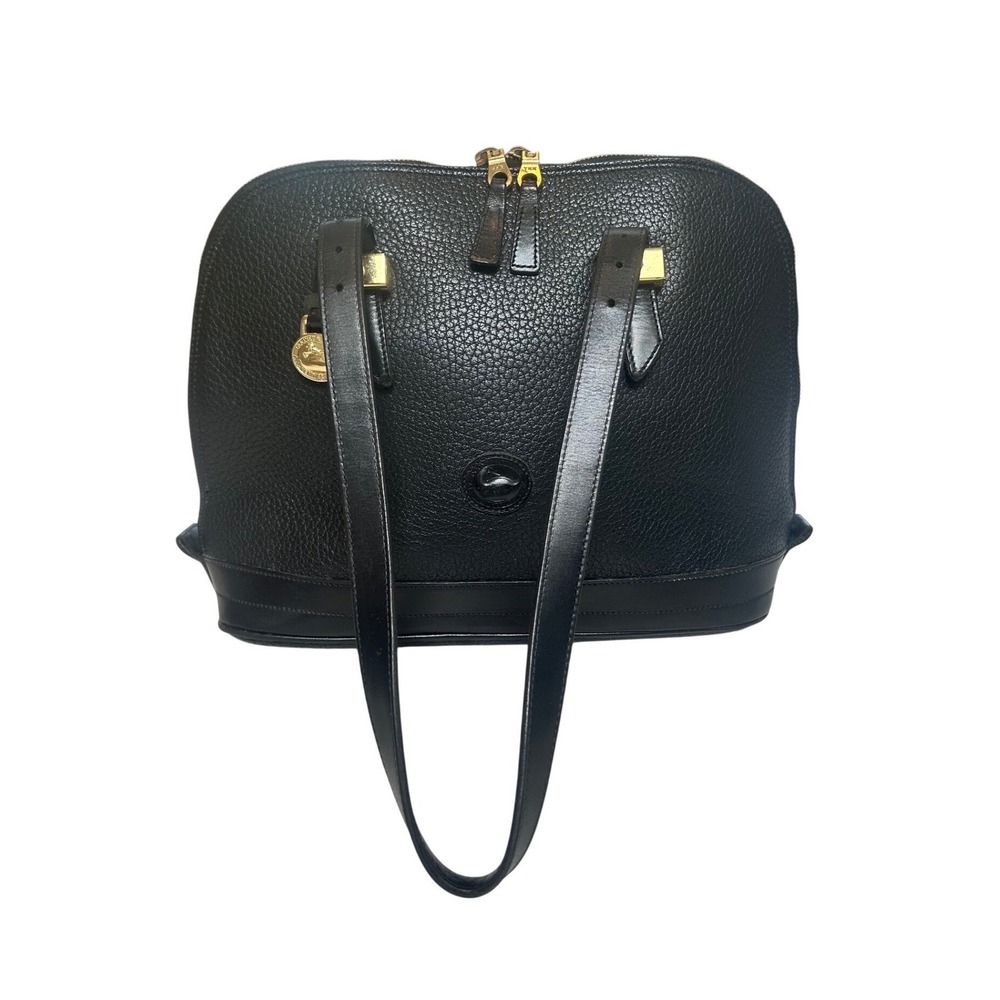 Dooney & Bourke Black Pebbled Leather Dome Satchel Bag Gold Hardware